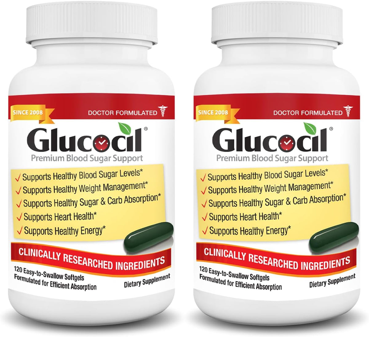 Glucocil – Softgels - Premium Blood Sugar Support - New Clinical Study Published March 2026-3 Million Bottles Sold - Supports the 3 Essentials for Healthy Blood Sugar - Since 2008, 2-Pack