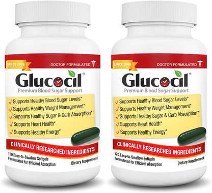 Glucocil – Softgels - Premium Blood Sugar Support - New Clinical Study Published March 2026-3 Million Bottles Sold - Supports the 3 Essentials for Healthy Blood Sugar - Since 2008, 2-Pack