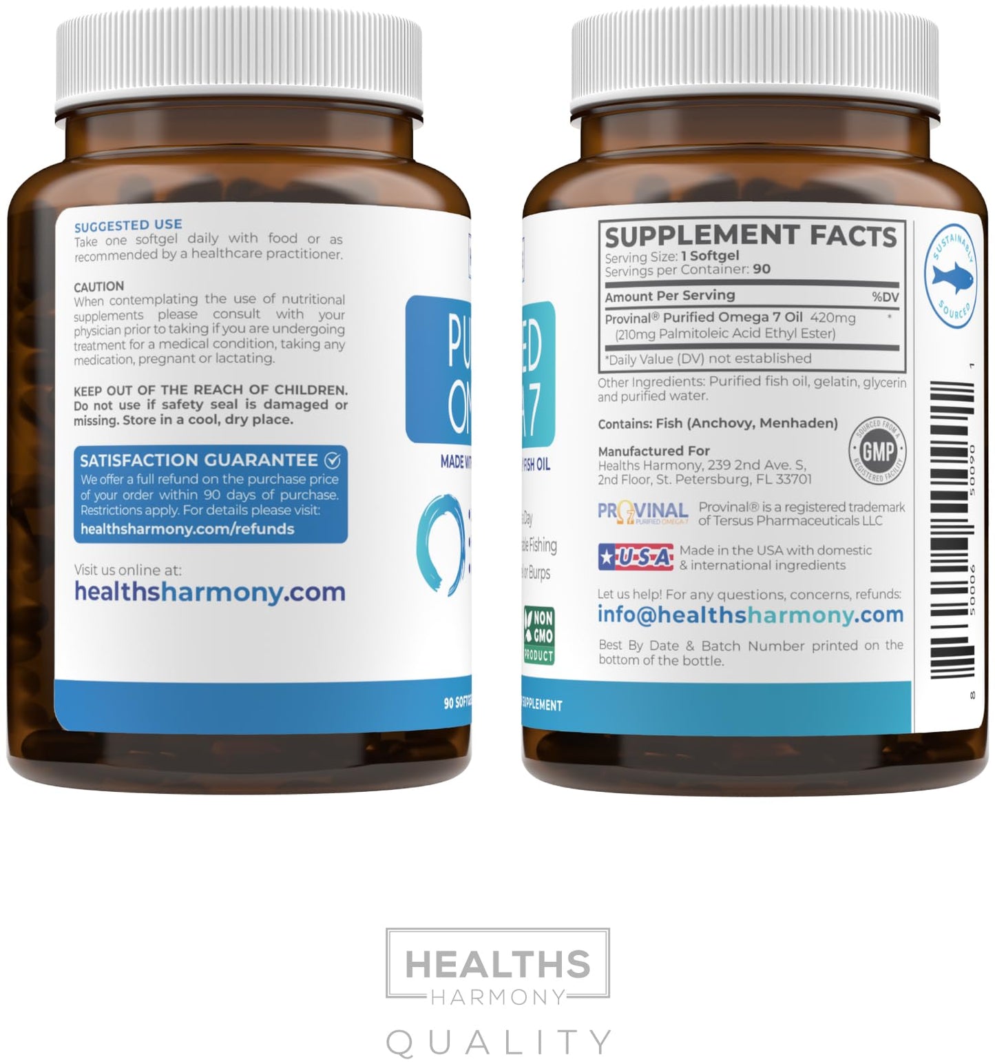 Omega 7 Supplement for Women and Men - High Potency & Purity Palmitoleic Acid Fatty Acid Fish Oil Supplement from Patented Provinal with Lowest Palmitic Acid - Sustainably Sourced (1 Month Supply)