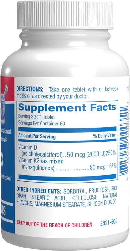 Chewable Vitamin D and K2 Supplement - Clinical D3 K2 2000IU for Bone Teeth Mood and Immune Support Plus Calcium Absorption - Vegetarian Vitamin D Chewable Cinnamon Flavor (60 Day Supply)