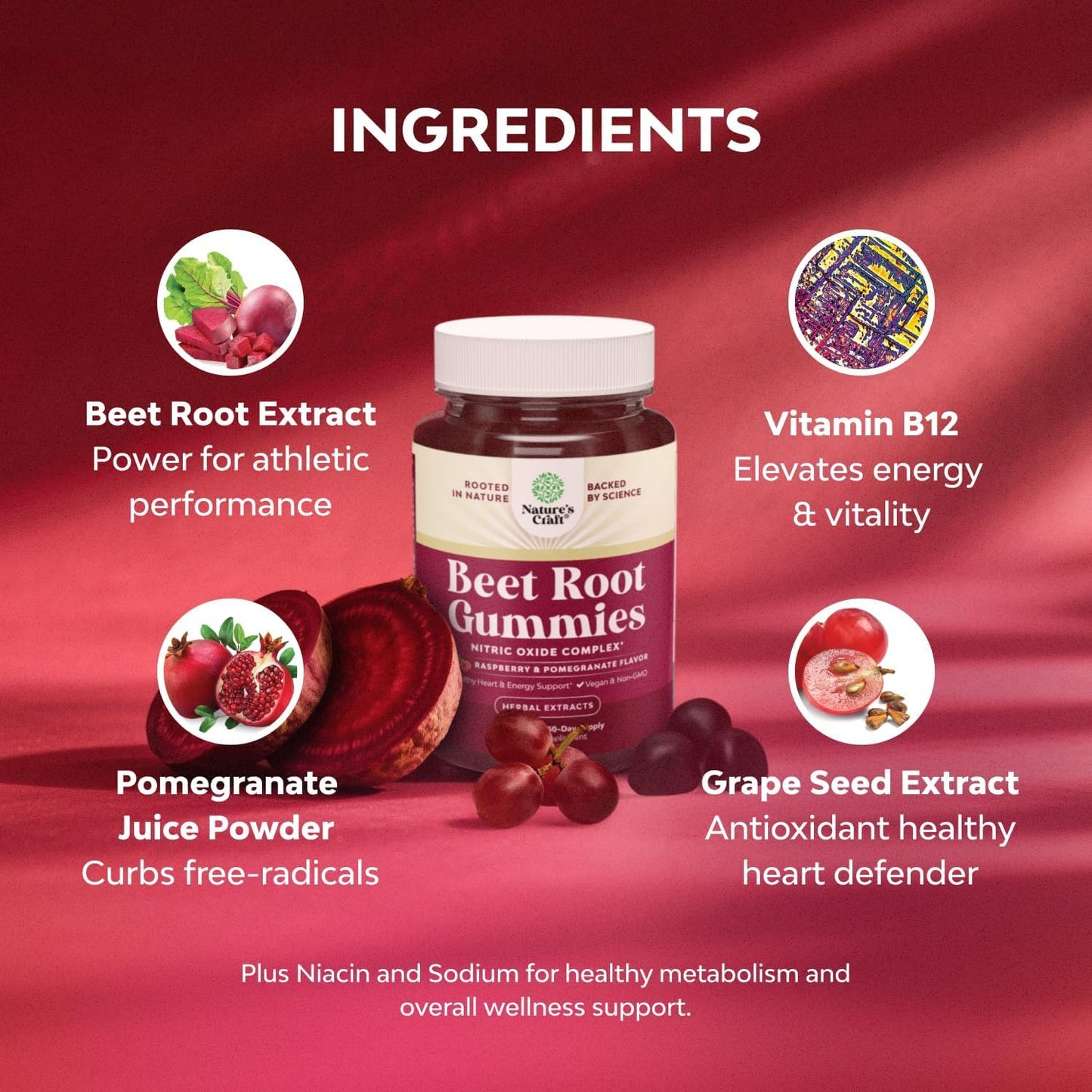 Flow Boosting Beet Root Gummies - Invigorating Beet Gummies for Adults Nitric Oxide Energy & Heart Health Support with Grapeseed Pomegranate & Vitamin B12 - Vegan Non-GMO & Gluten Free - 60 Count