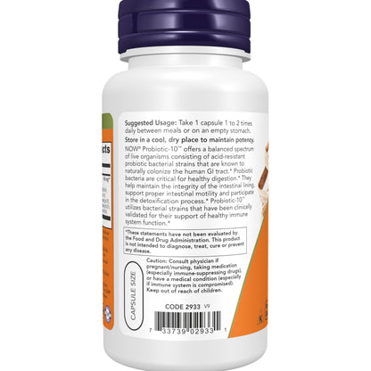 NOW Foods Supplements, Probiotic-10™, 25 Billion, with 10 Probiotic Strains, Dairy, Soy and Gluten Free, Strain Verified, 100 Veg Capsules