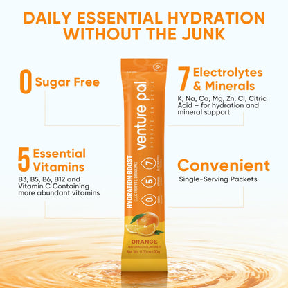 Venture Pal Sugar Free Electrolyte Powder, Liquid Daily IV Hydration Packet | 7 Electrolytes & 5 Vitamins, Electrolytes Dink Mix for Party Recovery & Instantly Hydration, Vegan, Keto-Friendly, 16 Sticks