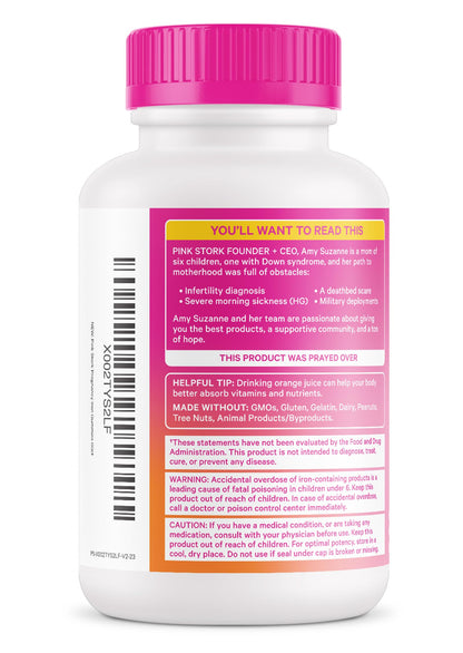 Pink Stork Prenatal Iron Supplement Gummies for Women - 20 mg Iron Gummy with Vitamin C