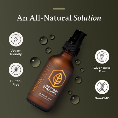 Terra Health Essentials Liposomal Curcumin Drops - Joint Support Supplement with Turmeric and Black Pepper - 5X Higher Absorption and Great Tasting - 30 Servings - Vegan and All Natural