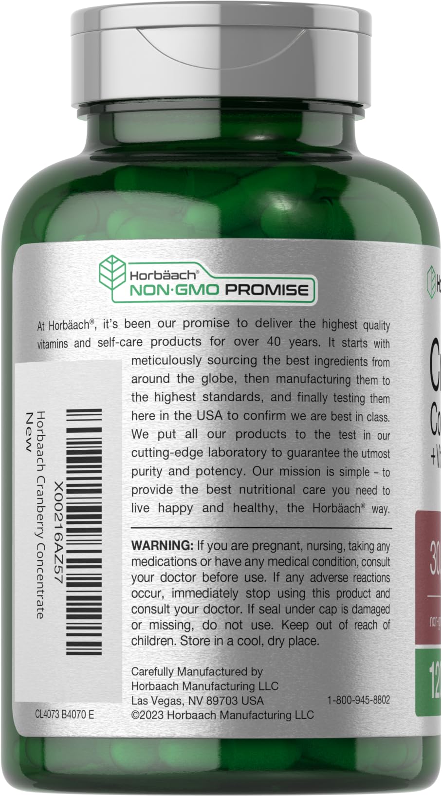 Horbaach Cranberry Concentrate Extract Pills + Vitamin C | 30,000mg | 120 Capsules