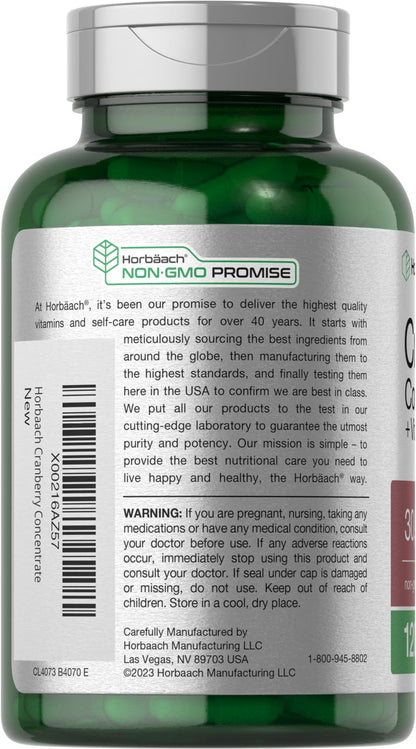 Horbaach Cranberry Concentrate Extract Pills + Vitamin C | 30,000mg | 120 Capsules