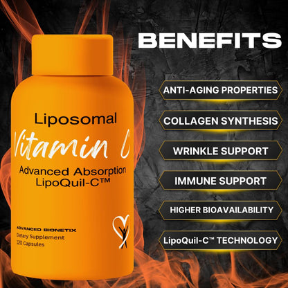 Advanced Bionetix Liposomal Vitamin C Supplement | LipoQuil-C™ Enhanced Absorption Technology | 120 Capsules 1000mg High Dose Fat Soluble Vita C | Immune Support Collagen Support