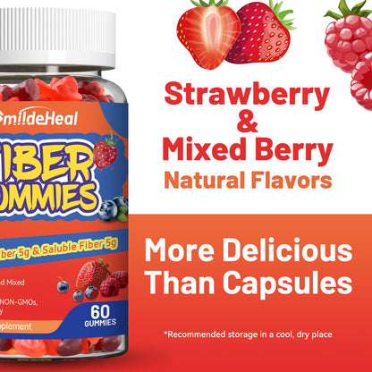 Fiber Gummies, Dietary Fiber , for Women and Men, 60 Count Gummies | Fiber Gummies, Dietary Fiber, for Women and Men, Gut Health Support,Mixed Berry and Strawberry Flavor, 60 Count Gummies