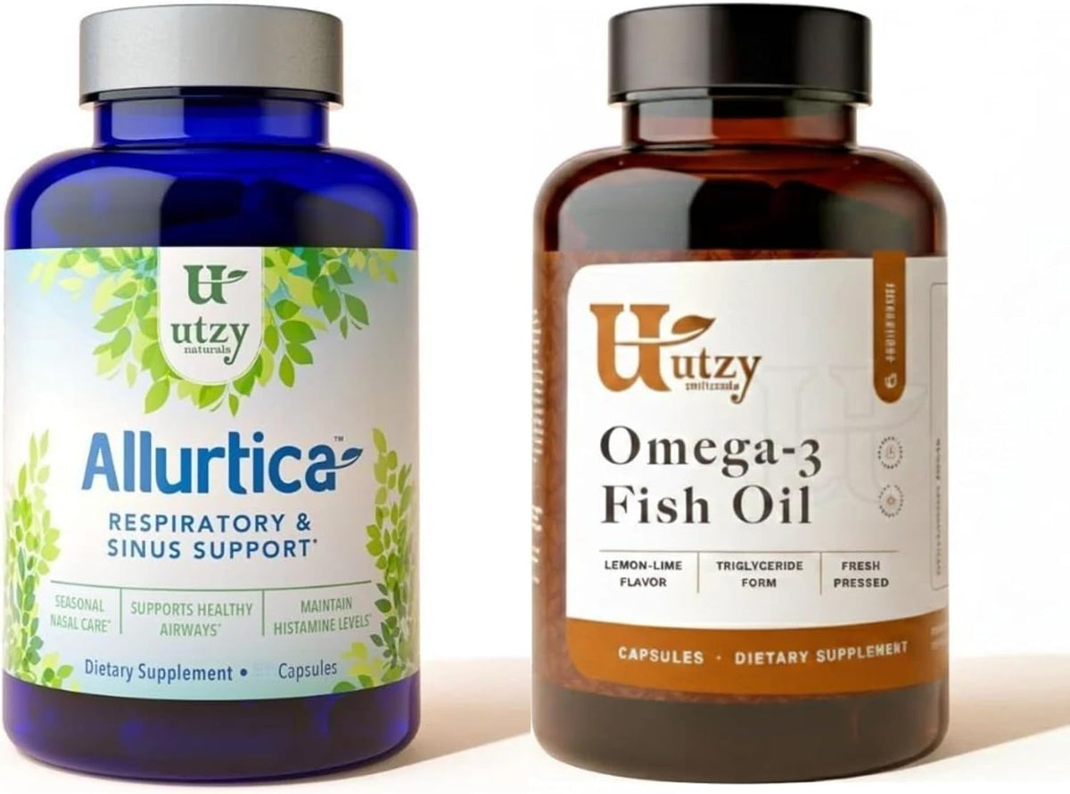Utzy Naturals Sinus and Respiratory Support Bundle | Allurtica, 60 Capsules, and Omega-3 Fish Oil, 60 Capsules