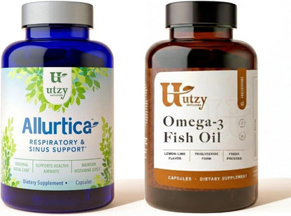 Utzy Naturals Sinus and Respiratory Support Bundle | Allurtica, 60 Capsules, and Omega-3 Fish Oil, 60 Capsules