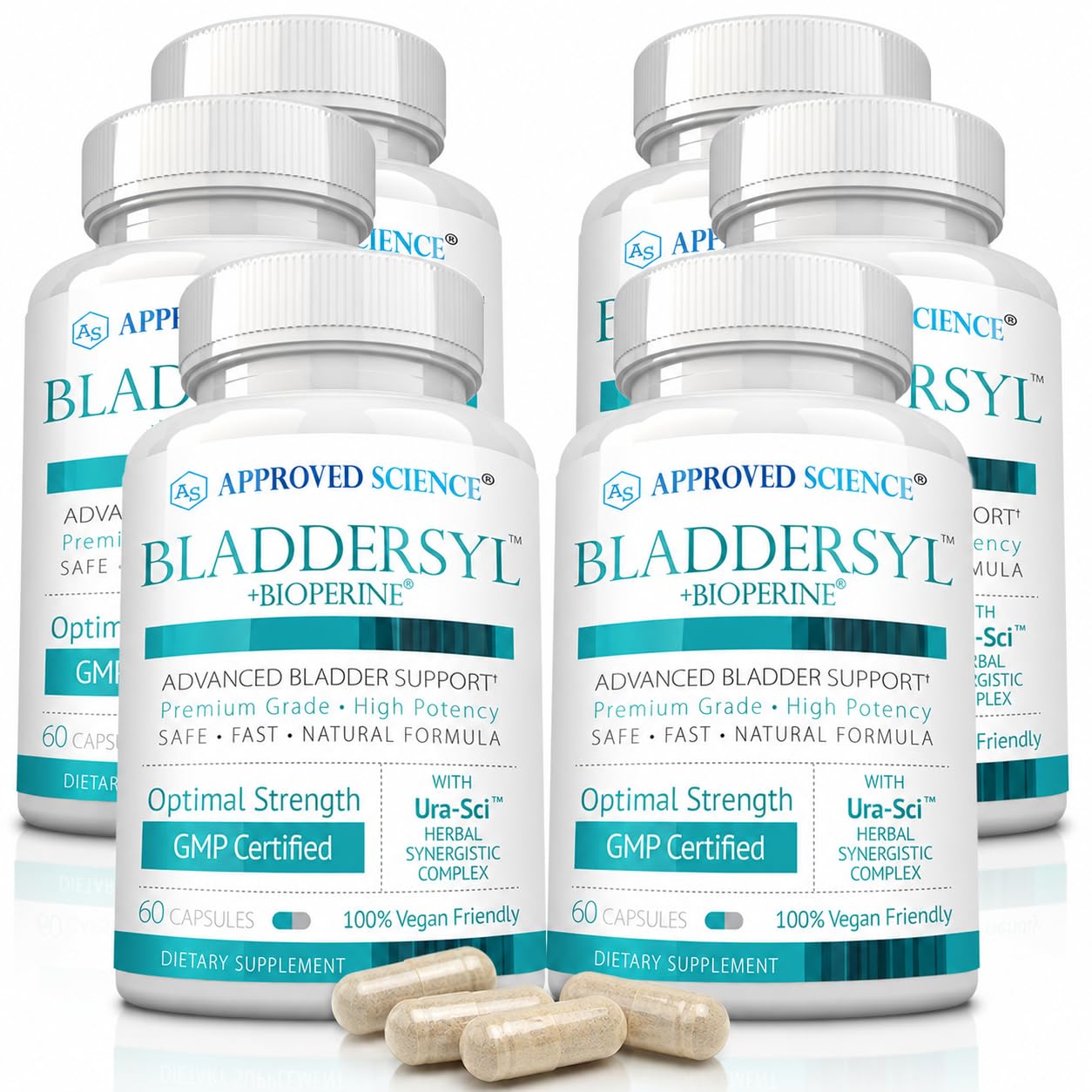Approved Science Bladdersyl - Urinary Incontinence, Bladder Support - High Absorption - 60 Capsules - Pack of 1 - Vegan