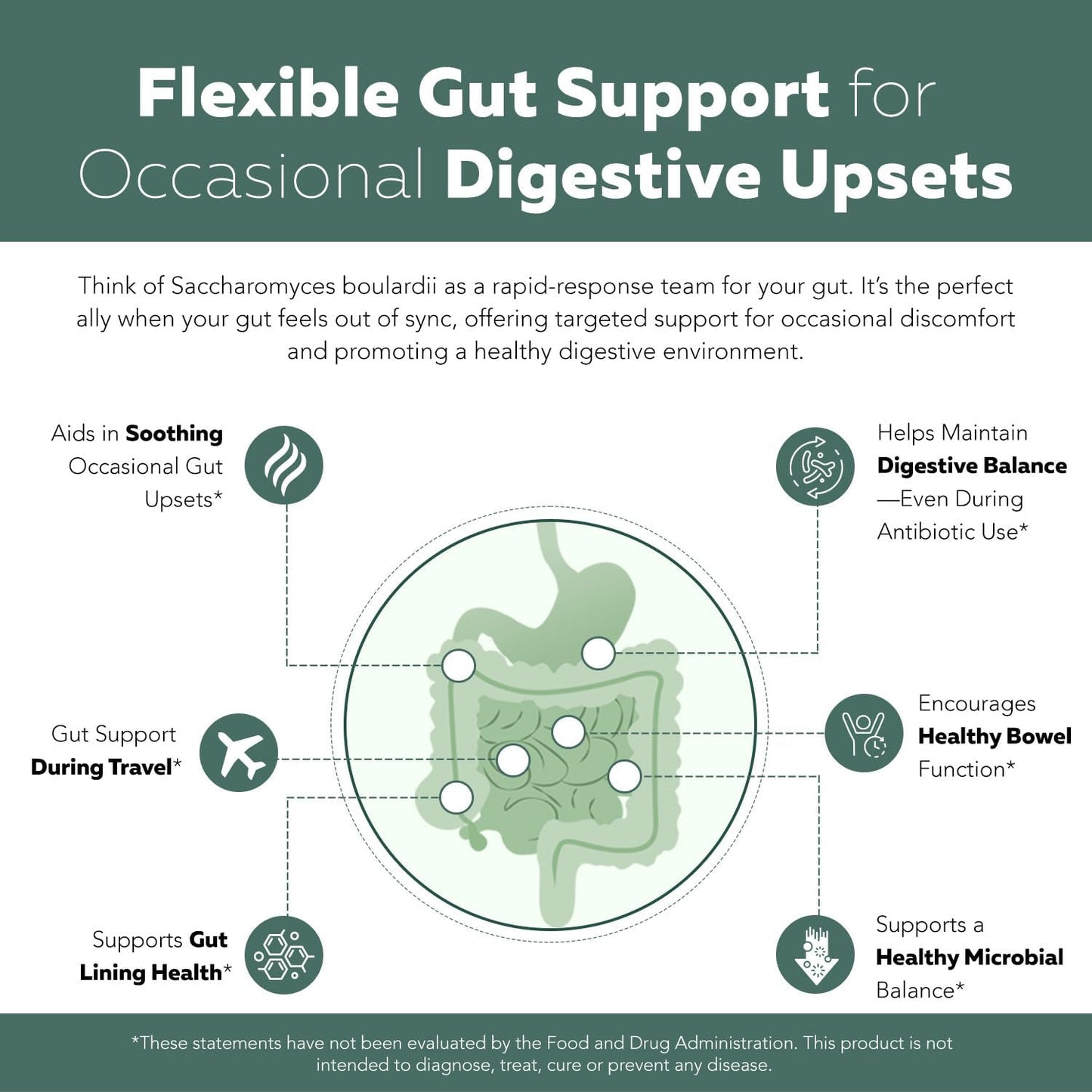 Organic Saccharomyces Boulardii - 10 Billion CFU - Clinically Validated CNCM I-1079 Probiotic Strain - Gut, Digestion & Healthy Bowel Support - First Organic Form of S. Boulardii Probiotic - 60 Count