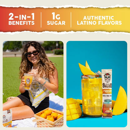 Salud 2-Pack | 2-in-1 Hydration + Immunity (Mango) & Hydration + Immunity (Hibiscus) – 15 Servings Each, Agua Fresca Drink Mix, Non-GMO, Gluten Free, Vegan, Low Calorie, 1g of Sugar