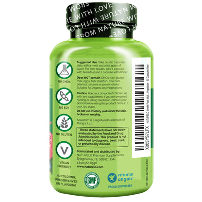 NATURELO Teen Multivitamin - Whole Food Multivitamin for Teenage Boys - Minerals Supplement for Active Kids - with Plant Extracts - Non-GMO - Vegan & Vegetarian - 60 Capsules