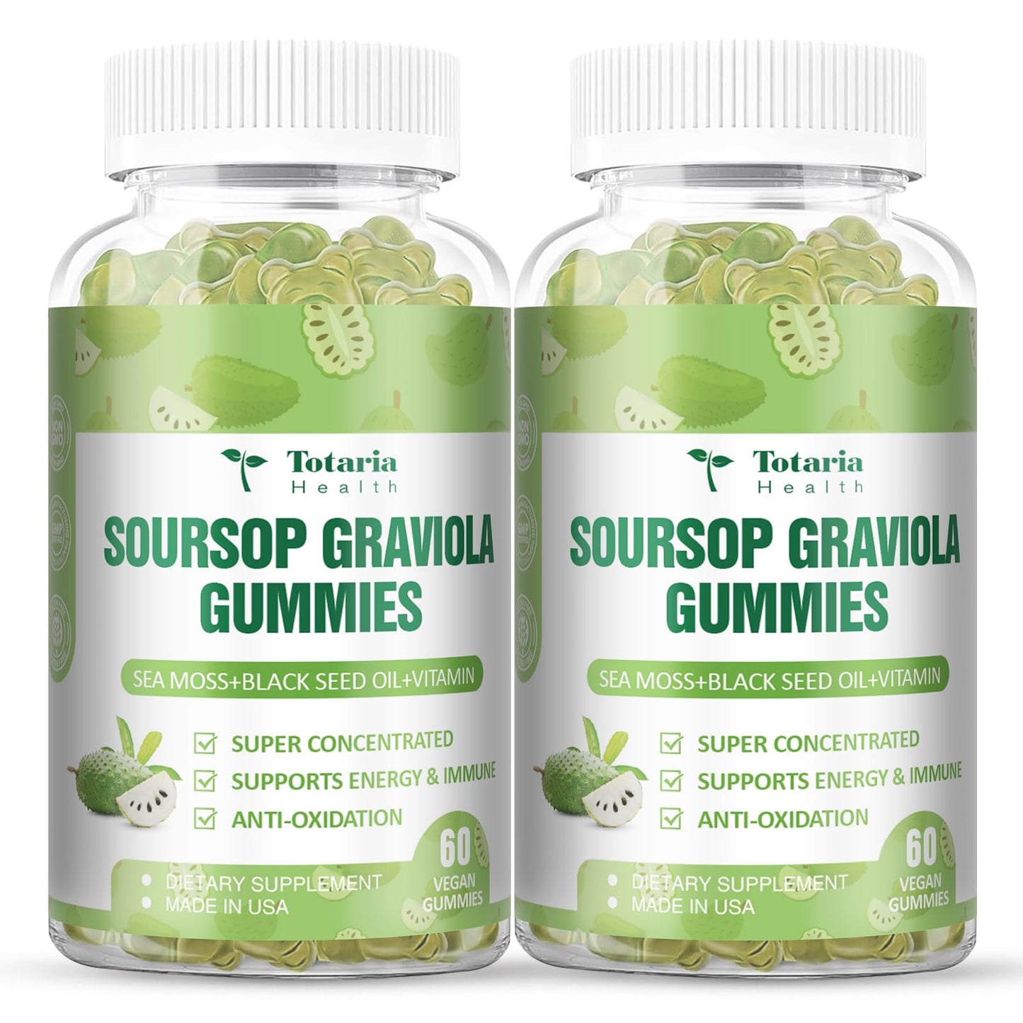 Totaria Sugar Free Soursop Oil Graviola Sea Moss Gummies - Support Digestive Sleep Skin Health, Immunity & Antioxidant - Guanabana Fruit with Sea Moss, 150mg Black Seed Oil Organic Non-GMO Vegan