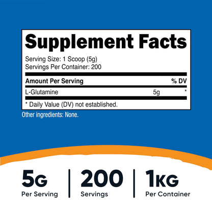 Nutricost L-Glutamine Powder (500 Grams) Unflavored - Gluten Free & Non-GMO, 100 Servings