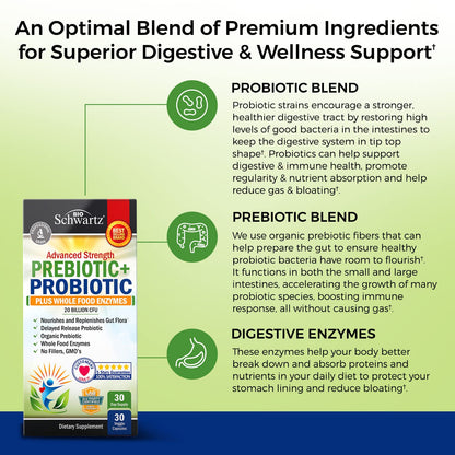 Probiotic & Prebiotic Digestive Health Capsules - 30ct, Gluten & Dairy Free, Non-GMO