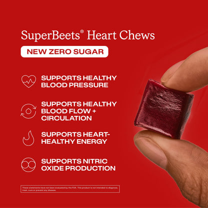 HumanN SuperBeets Heart Chews Zero Sugar, Beet Root Supplement, Energy, Nitric Oxide and Blood Pressure Support, Grape Seed Extract & Non-GMO, Heart Health, Pomegranate Berry Flavor, 60 Count
