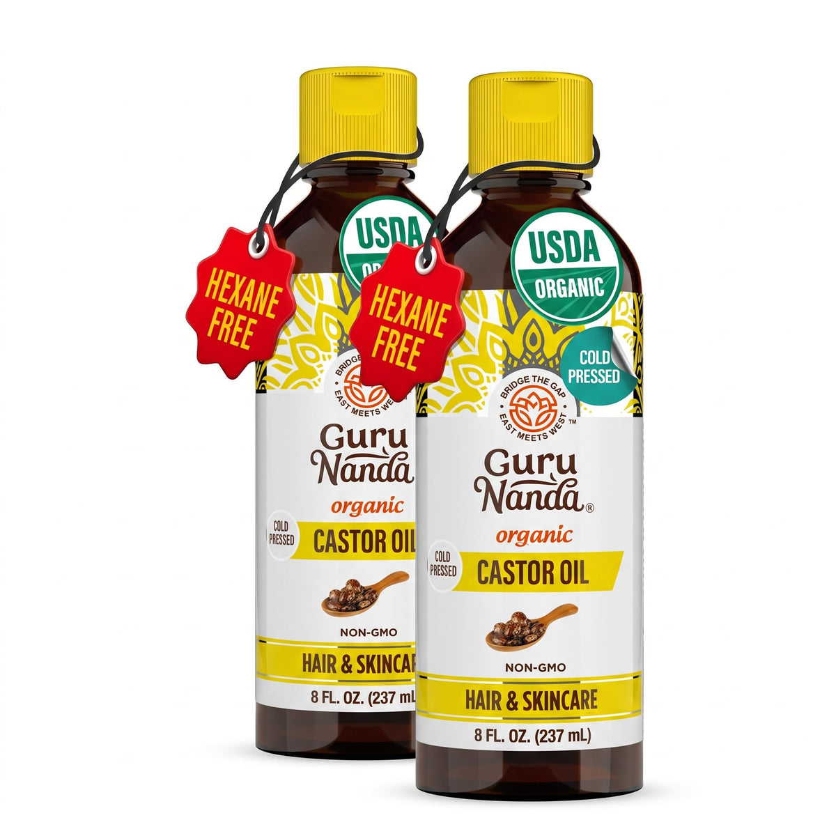 GuruNanda Castor Oil USDA Certified Organic, Pure & Natural, 8 fl oz