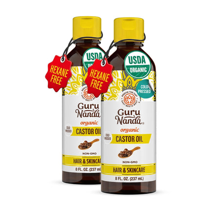 GuruNanda Castor Oil USDA Certified Organic, Pure & Natural, 8 fl oz