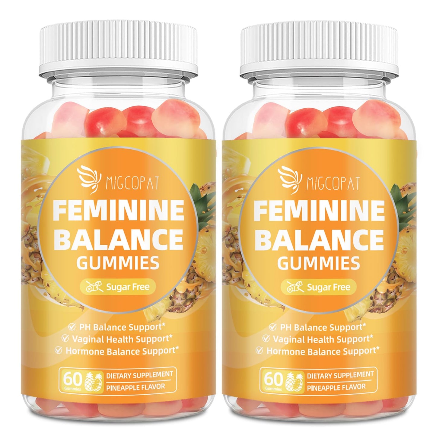 Migcopat Premium Feminine Balance Gummies, Women’s Health Probiotics - 100 Billion CFU Probiotics - Immune Support, Gut Health, Hormone Balance, PH Balance Vitality, Pineapple Flavor, 60 Count