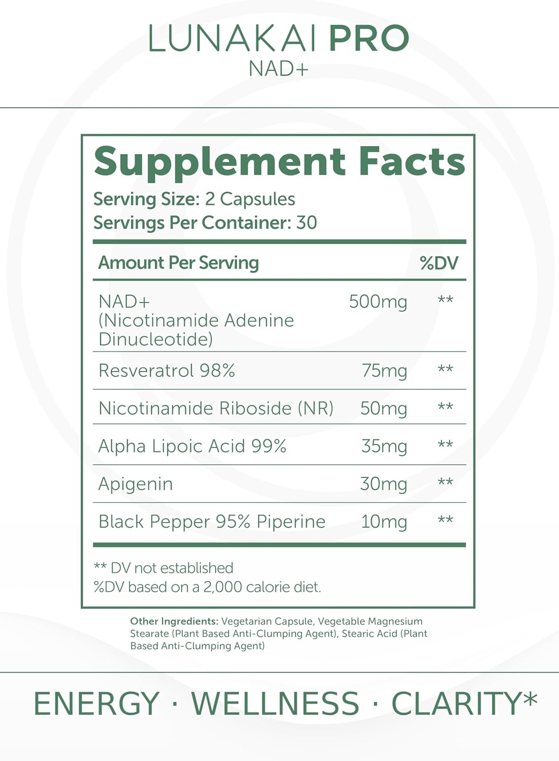 Lunakai USA Made Dual-Pathway NAD+ Formula with NR & Resveratrol – Natural NAD Supplement for Women & Men – Healthy Aging & Cellular Health Support, 60ct