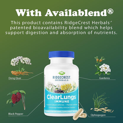 RidgeCrest Herbals ClearLungs Immune Mullein, Elderberry and Zinc 60 Ct | 30 Servings, Vitamin C and A, Olive Leaf, Mullein, Natural Respiratory Wellness, Vegan Capsules, Daily Immune Blend
