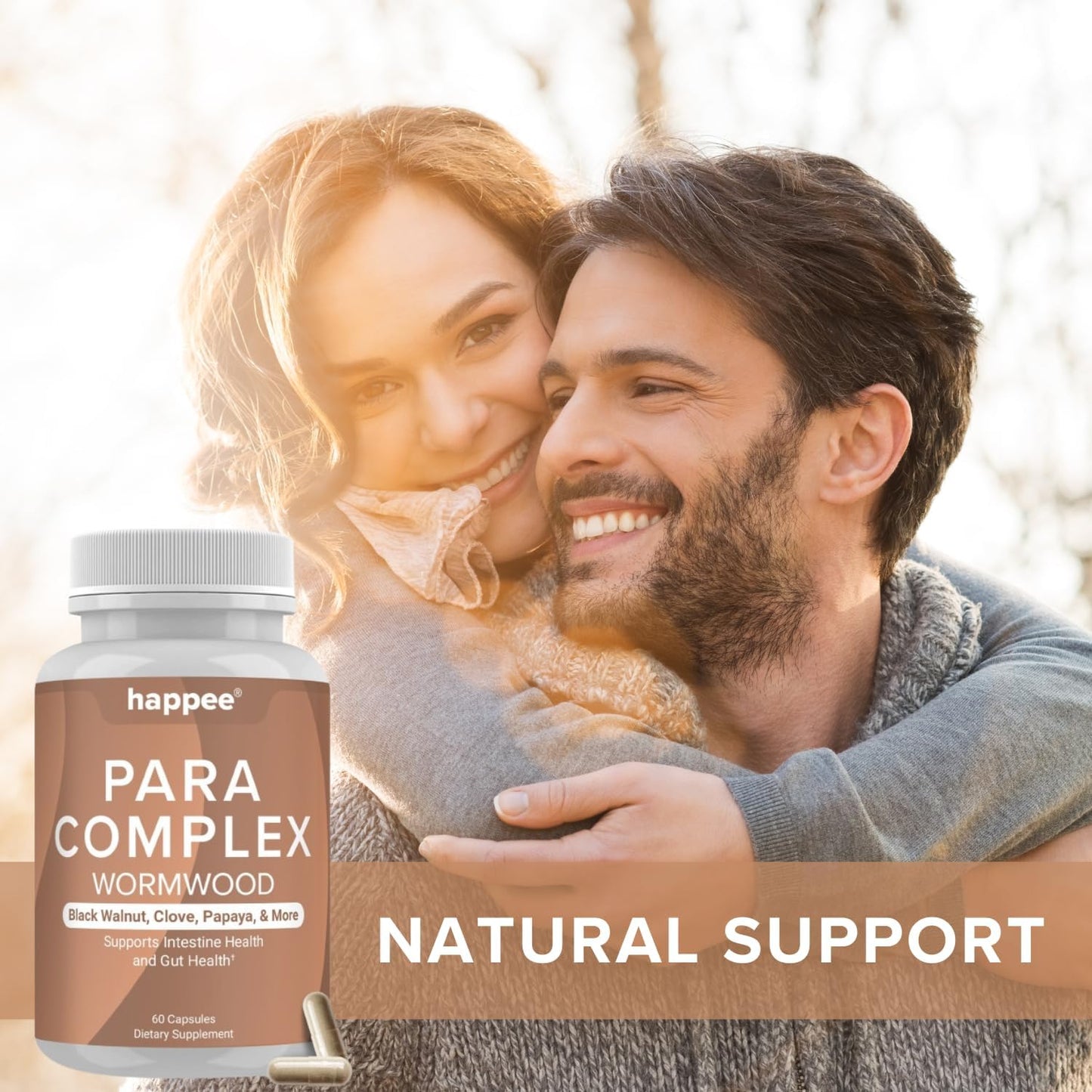 Happee ParaComplex Intestinal Guard for Humans - para Purge Herbal Cleanse for Gut Health & Digestive Balance - with Wormwood, Black Walnut, Garlic & More - 60 Capsules