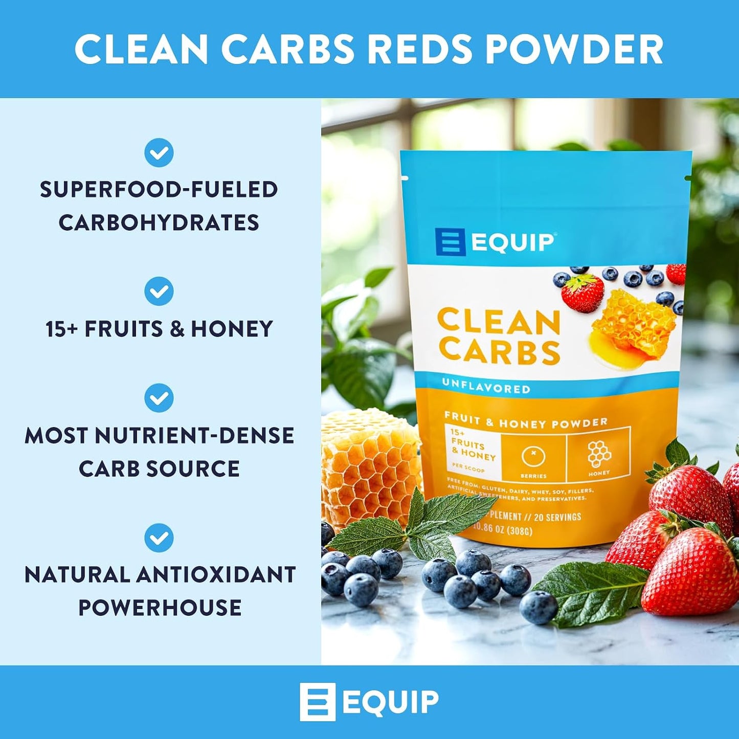 Equip Foods Clean Carbs - Sweet Potato Powder - Plant Based Pre Workout Carb Powder, Made from Dried Sweet Potatoes Vanilla Flavor - 1.7 Pounds