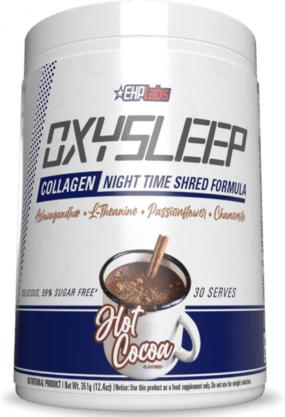 EHP Labs OxySleep Collagen Peptides Powder Night Time Shred - Promotes Deep Sleep & Shredding, Skin, Bones & Muscle Support, Pasture-Raised Bovine Collagen, Type I & III, 30 Servings (Hot Cocoa)