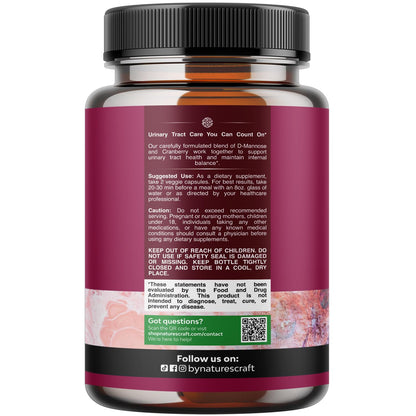 D Mannose with Cranberry Supplement - Potent D Mannose 1000mg Capsules for Kidney Defense Support & Cleanse and Urinary Tract Health for Women & Men - Bladder Health Supplement for Adults - 60 Count