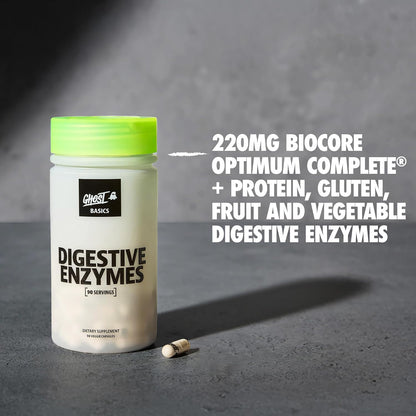 GHOST Basics Digestive Enzymes Supplement for Men & Women - Multi-Enzymes, Probiotics & Prebiotics for Supporting Digestion & Gut Health - Vegan Friendly - 90 Veggie Capsules