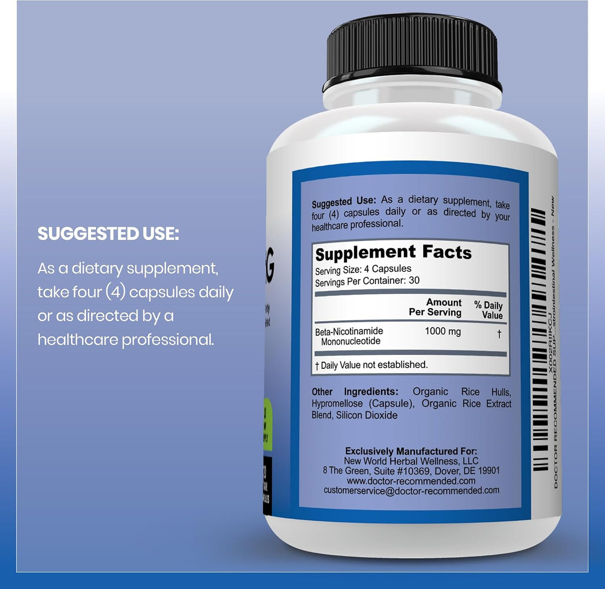 DOCTOR RECOMMENDED SUPPLEMENTS NMN (Nicotinamide Mononucleotide) 500mg, 60 Capsules - Vegetarian Friendly, 30 Servings, Gluten Free, GMO Free