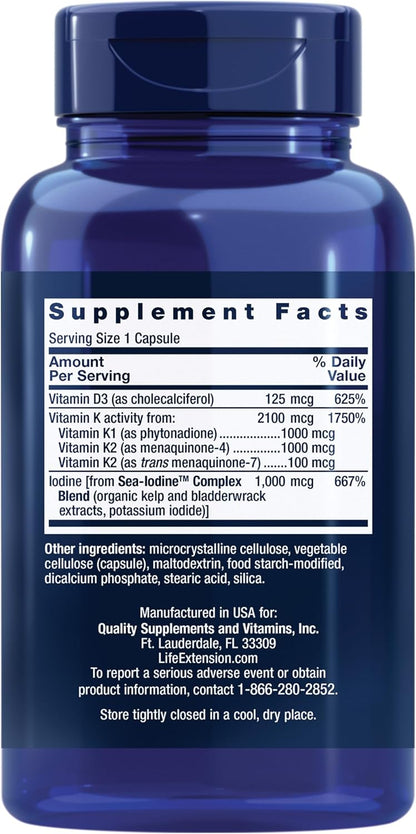 Life Extension Vitamins D and K with Sea-Iodine for Thyroid, 60 Capsules