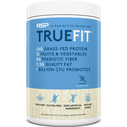 RSP NUTRITION AminoLean Pre Workout Energy (Blue Raspberry 30 Servings) with TrueFit Protein Powder (Vanilla 2 LB)