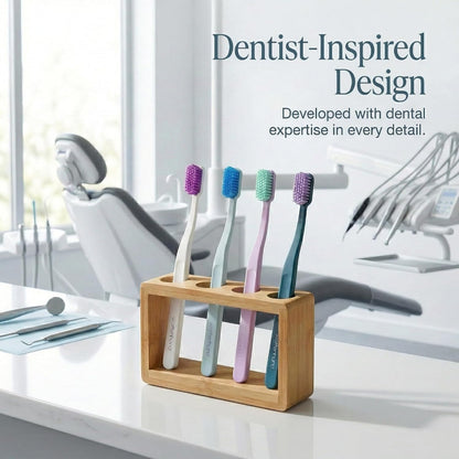 Toothbrush - Premium Soft Toothbrush with 0.18mm Ultra fine bristles. High Density Small Head Toothbrush for Daily Plaque Removal, Gentle Cleaning & Ergonomic Grip (Purple+Green)
