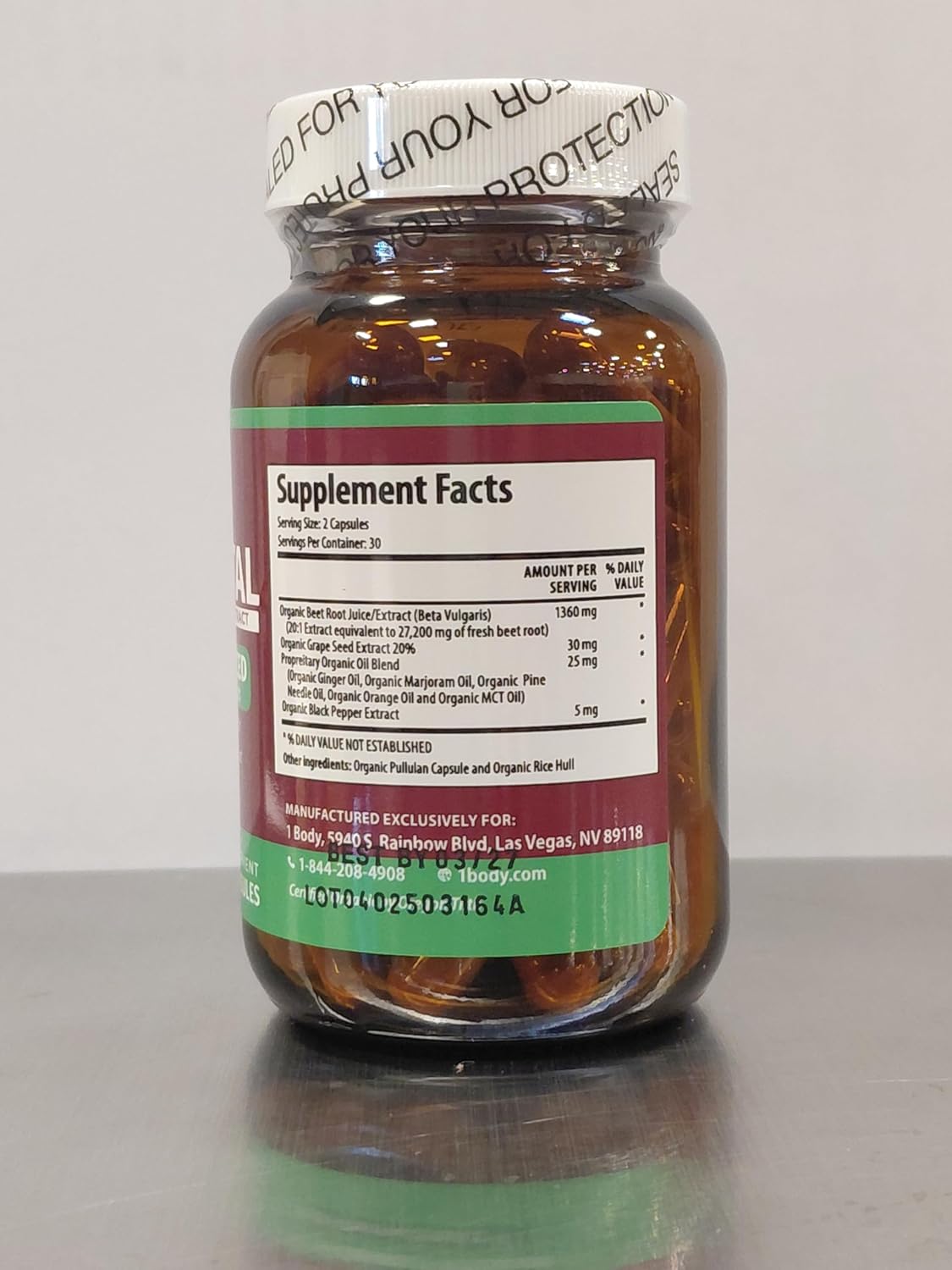 1 Body Beet Root Capsules 1360mg, 20:1 Extract, Beet Vital, 60 Caps