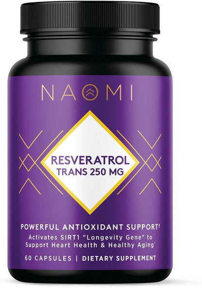 NAOMI Organic Resveratrol 250mg + Quercetin - Supports Cardiovascular Health, Cellular Longevity & Antioxidant Defense - Trans-Resveratrol from Organic Sources, Non-GMO, Vegan, 60-Day Supply