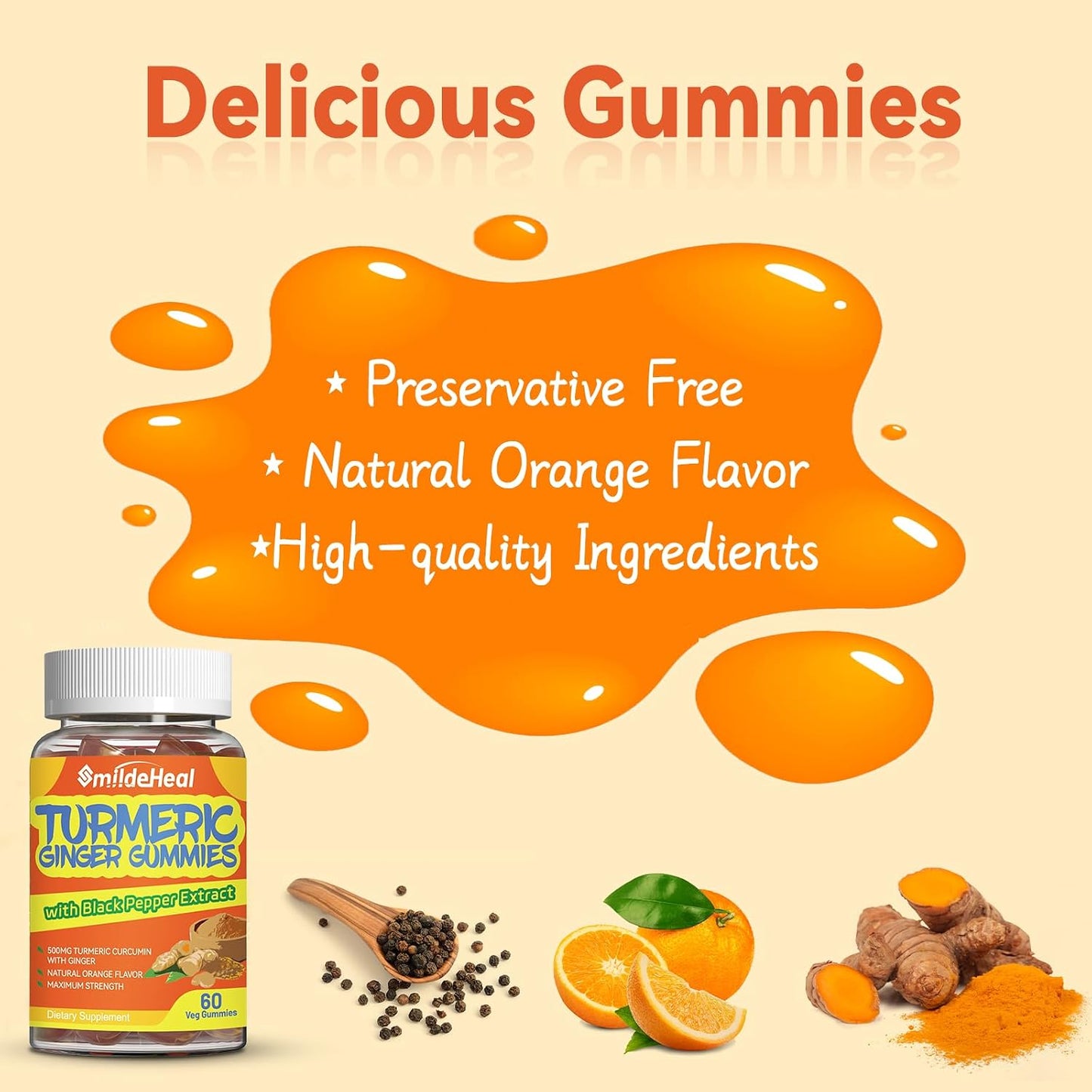 Turmeric Curcumin Gummies 500mg, with Turmeric Root Extract 120 Count | Turmeric Curcumin Gummies 500mg, with Turmeric Root Extract, Ginger Root, Black Pepper Extract, 60 Count (Pack of 2)
