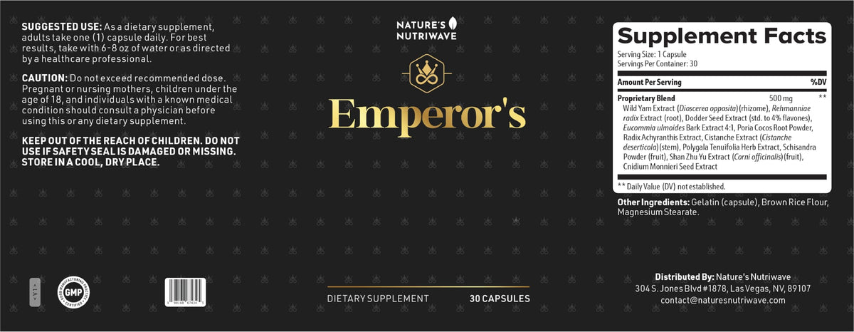 Emperor's Vigor Tonic – Herbal Formula – 60 Capsules, 3 Month Supply | Herbal capsule formula, plant-based blend | Non-GMO, No Stimulants, Made in USA | Easy-to-swallow daily capsule