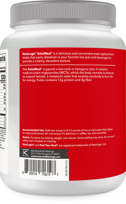 KetoLogic Keto Meal Replacement Shake Powder for Optimal Results + MCT Oil + Grass-Fed