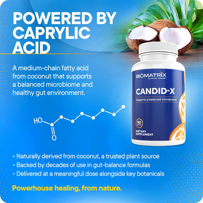 BioMatrix Candida Cleanse, Gut Health Supplement with Berberine, Oregano, Sodium Caprylate, Chamomile, Ginger, PAU D'arco | Candid-X, 90 Capsules