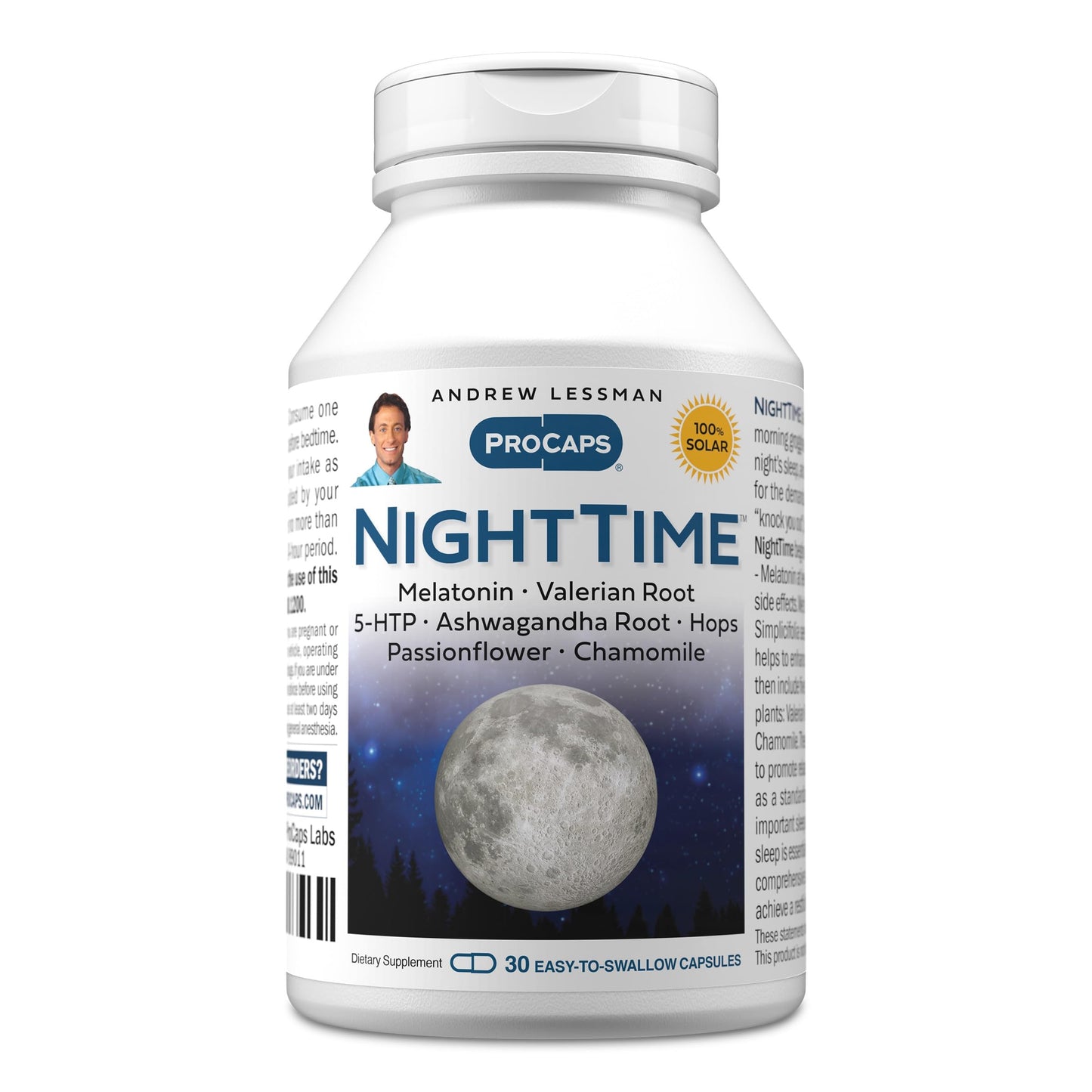 Andrew Lessman ProCaps Night Time Sleep Support 3mg Melatonin 60 Capsules | 3mg Melatonin with 5-HTP, Ashwagandha & five calming botanicals. Designed for restful sleep without morning grogginess.