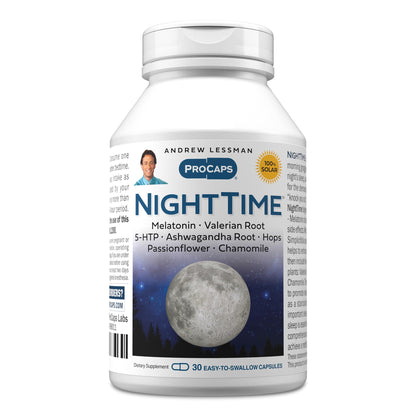 Andrew Lessman ProCaps Night Time Sleep Support 3mg Melatonin 60 Capsules | 3mg Melatonin with 5-HTP, Ashwagandha & five calming botanicals. Designed for restful sleep without morning grogginess.