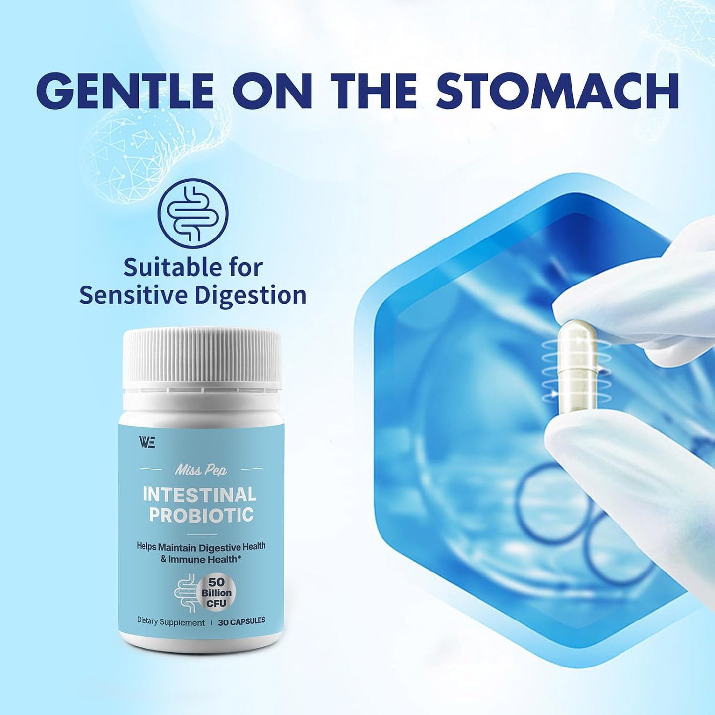 Probiotics 50 Billion CFU - 8 Unique Strains + 3 Prebiotics - Immune, Digestive & Gut Health - Supports Occasional Constipation, Diarrhea, Gas & Bloating - Probiotics for Women & Men - 30ct