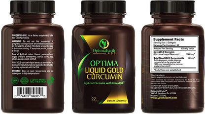 OptimaEarth Liquid Gold Curcumin with NovaSOL — High Absorption Turmeric Supplement, 60 Softgels
