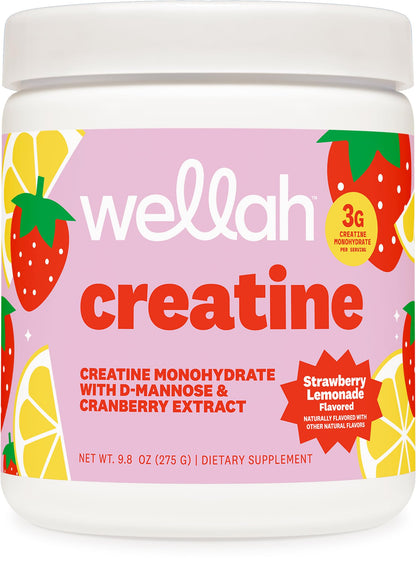 Wellah Creatine for Women - Creatine Monohydrate with Dandelion & Cranberry Extract (50 Servings, Strawberry Lemonade) | Creatine Monohydrate with Dandelion & Cranberry Extract