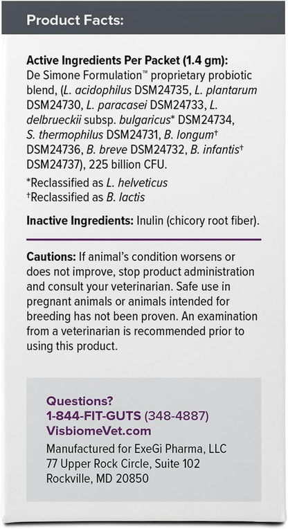 Visbiome® Vet Advanced GI Care Probiotic for Dogs & Cats, 225B CFU, 30 ct | Veterinarian Recommended, De Simone Formulation®, Multi-Strain, Refrigerated Probiotics, Weight-Based Dosing, Made in USA