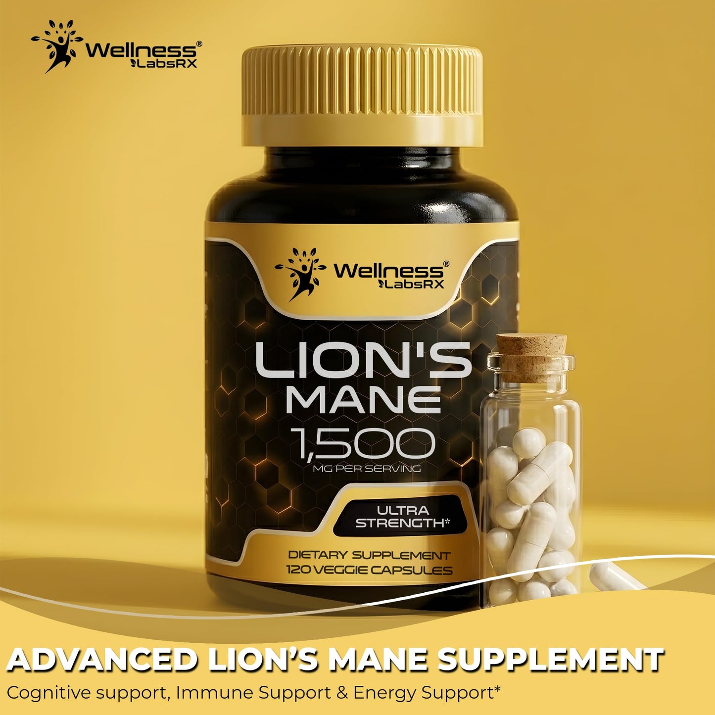 Lions Mane Supplement Capsules - 120 Count - Mushroom Supplement, Brain Supplements for Memory and Focus, Lion's Mane Mushroom Capsules Organic - Cognitive and Immune Support, Focus Supplement